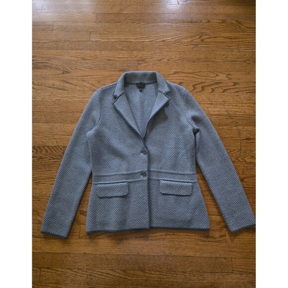 Talbots Gray Herringbone 100% Merino Wool Sweater Blazer Women's Size Small - Picture 1 of 7
